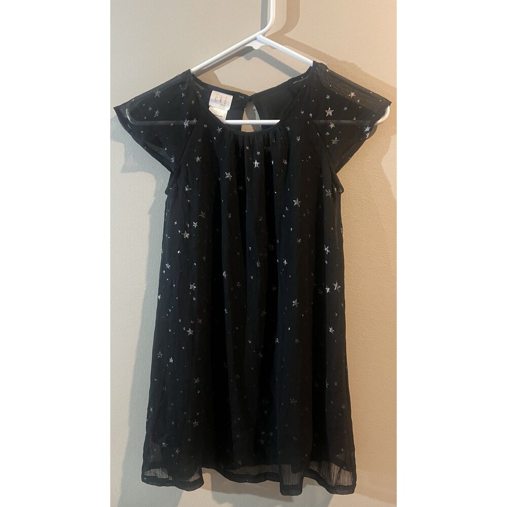 CRB girls black chiffon start print party dress size 10